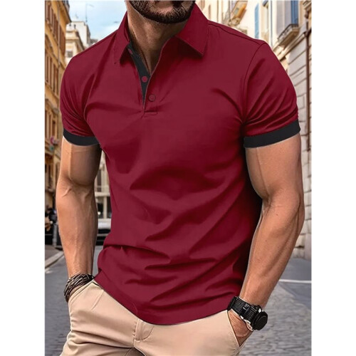 Camisas Masculinas de Golfe com Modelagem Regular e Tecido Elástico Vinho Tinto XXL 2