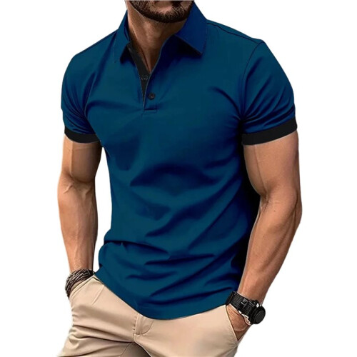 Camisas Masculinas de Golfe com Modelagem Regular e Tecido Elástico Azul Jeans 5XL
