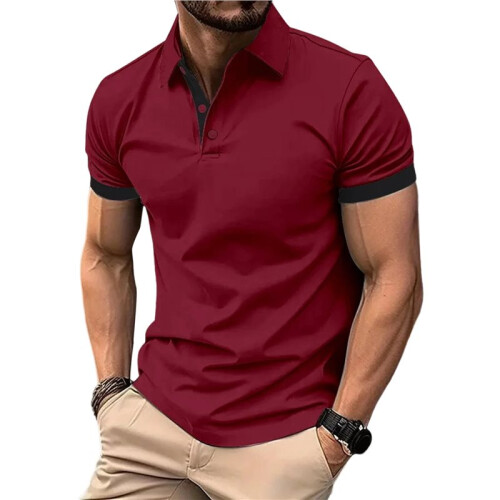 Camisas Masculinas de Golfe com Modelagem Regular e Tecido Elástico Vinho Tinto XXL