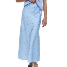 Saia Midi Feminina com Estampa de Leopardo - Cetim de Seda, Cintura Alta, Design Elástico para Todas As Ocasiões Azul L