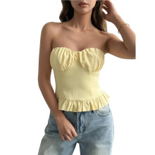 Trendige, Sommerliche Tube-Tops für Damen mit Rüschensaum - Süße Tanktops zum Ausgehen, Trägerlose Shirts Gelb L
