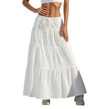 Saia Maxi Feminina Boho Fluida com Babados e Cintura Elástica para o Verão e Primavera Branco L