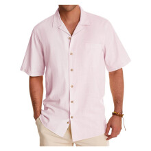Camisas Masculinas de Linho, Manga Curta, com Botões, para o Verão, Ideais para Praia Rosa L