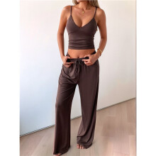 Conjunto de Pijama Feminino de 2 Peças para o Verão Marrom S