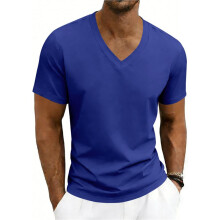 Camisetas Masculinas com Decote em V - Camisetas Casuais, Estilosas e Ajustadas Ao Corpo com Elastano para Homens Azul Royal XXXL