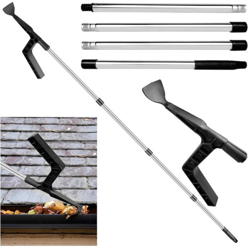 Gutter Cleaning Tools, Roof Gutter with Extendable Telescopic Pole, Detachable Roofing Cleaning Scraper Tool 1