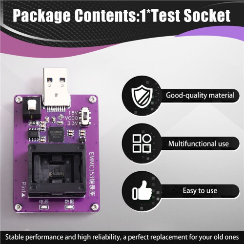 EMMC Chip Testing, BGA153 Test Socket GL3224 USB 3.0 for EMMC153 Burner Adapter to USB3.0 for Image Reading and Writing 1