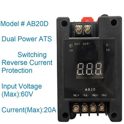AB20D Dual Power Automatic Transfer  ATS with Auto Digital Display DC5-60V Max 20A/Channel 2