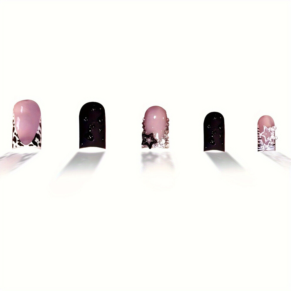 Penghui-Toys Pink Black Duckbill Fake Nails With French Tip Durable & Never Splitting Comfort Fake Nails For Women And Girl Nail Salo