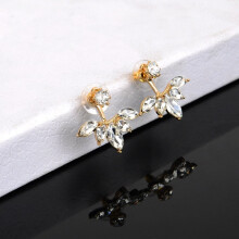 (Gold) Rose Gold Leaf Earrings - Crystal Studs