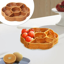 (Five-colored and six-frame) Hand-Woven Round Fruit Tray for Snacks & Chips