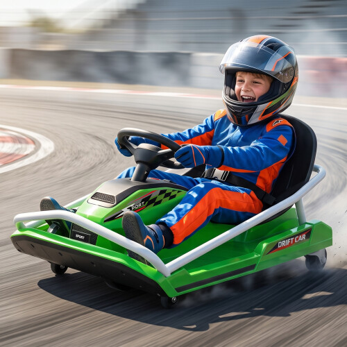 AIYAPLAY 24V Electric Go Kart for Kids with Drift Mode, Soft Start, Green