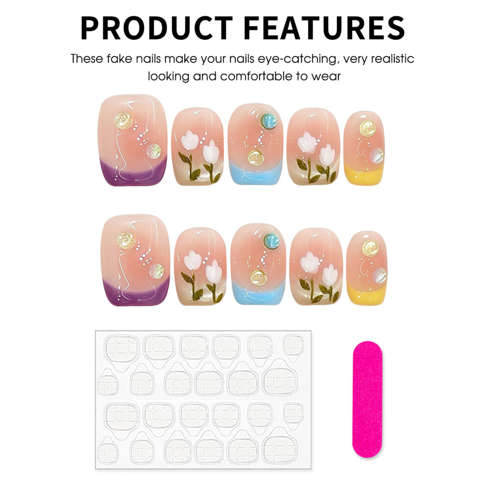 Penghui-Toys (Ultra Short Ladder) Blush Fake Nails With Cat Eyes Tip Easy Effortless Application To Nails For Hot Girl Dress Matching