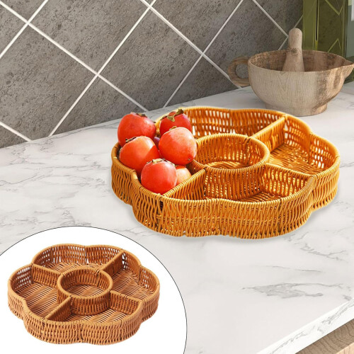 (Five-colored and six-frame) Hand-Woven Round Fruit Tray for Snacks & Chips 1