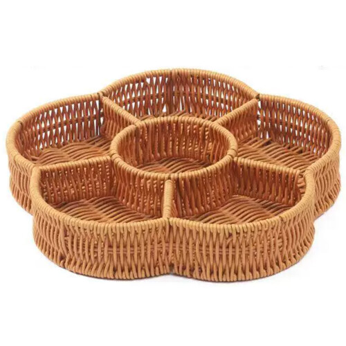 (Five-colored and six-frame) Hand-Woven Round Fruit Tray for Snacks & Chips 2