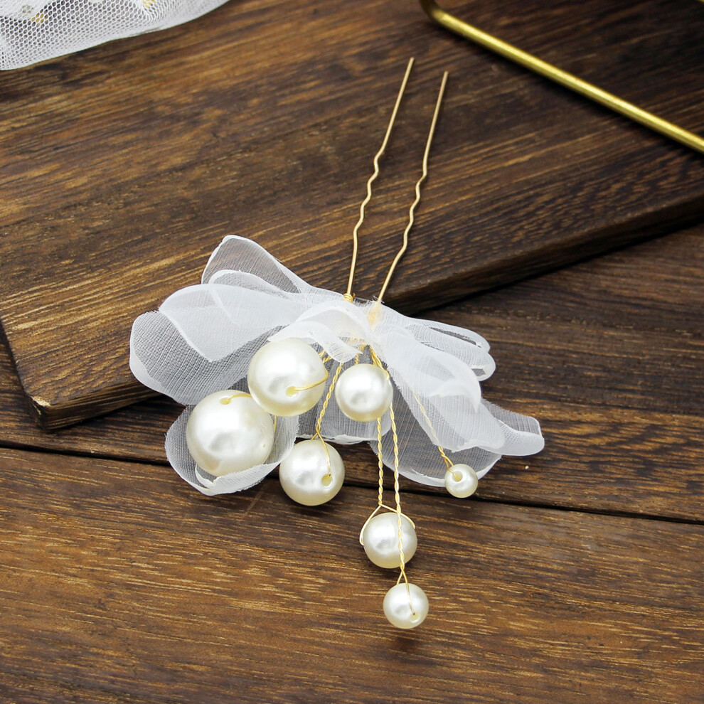Hue-Grain Bridal Pearl Hair Pins - Satin Metal Grip Headpiece Gift