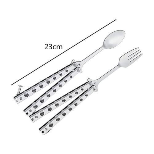 2X Spoon and Fork Set, Collapsible Stainless Steel Cutlery for Kitchen BBQ 2