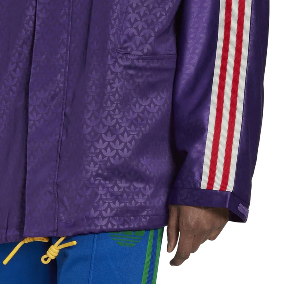 Adidas (S, Purple) Mens Originals All Over Logo Hooded Waterproof Jacket