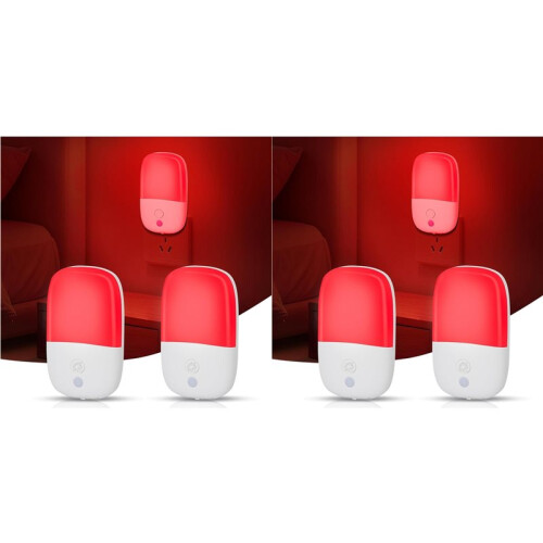 670nm Red Light Night Light for Sleep, 4 Pack with Dusk to Dawn Sensor, LED Night Light Plug Into Wall US Plug