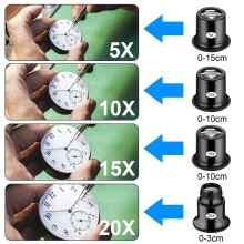 8 Lupas para Joyeros, 5X/10X/15X/20X, Lupas Portátiles de Mano con Óptica de Cúpula, Lupas de Aumento