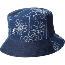 (L, Blue) Kangol Floral Embroidery Denim Bucket Hat