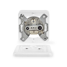 Caja terminal de antena | 1 conector F hembra / 1 conector IEC macho / 1 conector IEC hembra | 75 ohmios | Camino de regreso | Blanco plateado