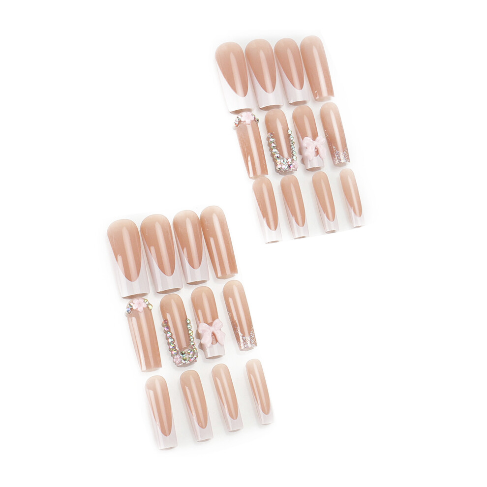 Zhouq-Outdoors 24Pcs Pink Bowknot Fake Nails Diy Manicure Kit