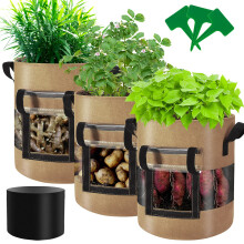 Bolsas de Cultivo de Patatas Florelf 7 Galones con Ventana, Paquete de 3, Tela No Tejida Resistente