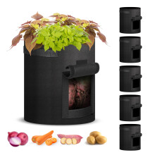 iPower 5-Pack Bolsas de Cultivo de Patatas de 10 Galones con Asa, Ventana Visual y Acceso Fácil