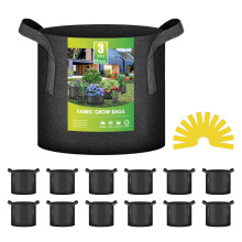 iPower 12-Pack de Bolsas de Cultivo de 3 Galones Resistentes con Asas de Nylon, para Plantar Verduras, Frutas, Flores, Negras