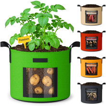 Bolsas de Cultivo para Patatas de 10 Galones: Pack de 5, 350G, Resistentes y con Ventana Transparente