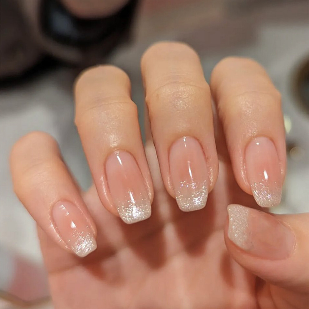 Zhouq-Outdoors Cat Eye French Fake Nails - Durable & Comfortable