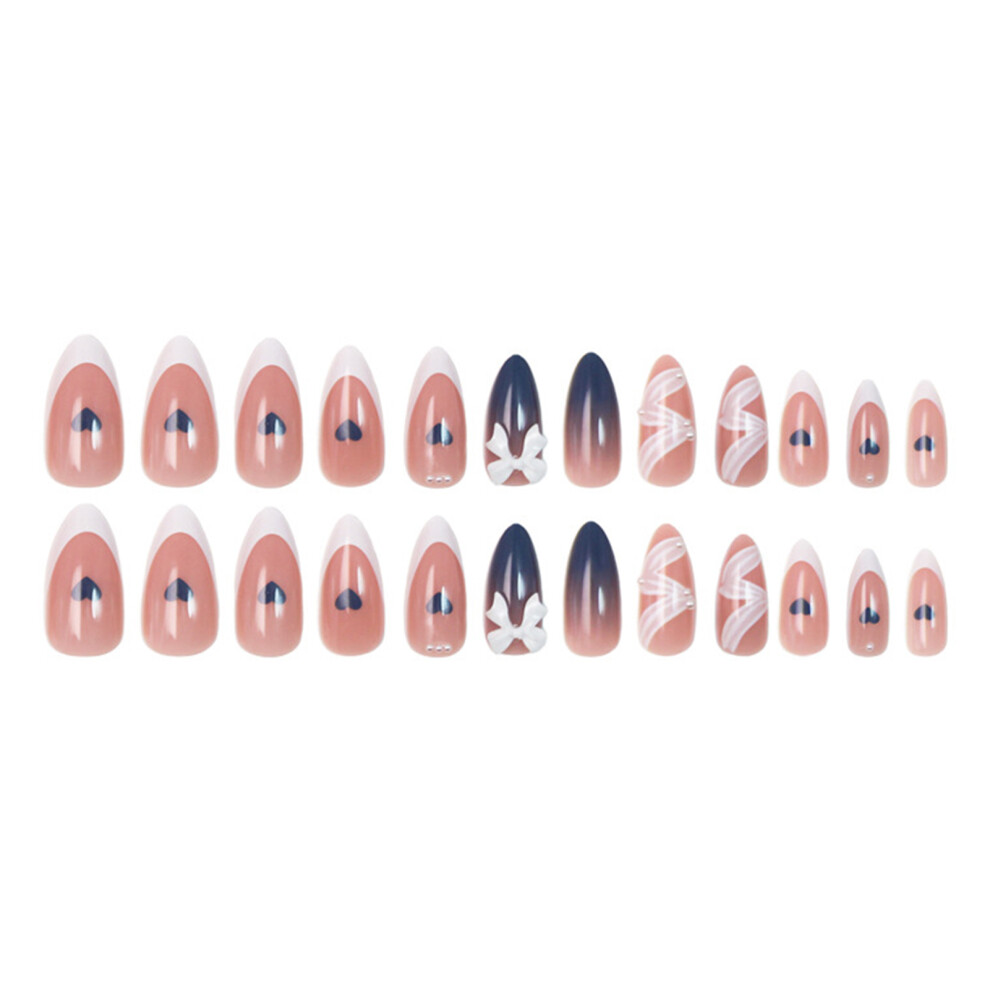 Phui-Pet-Supplies 24Pcs Pearl Heart French Almond False Nails