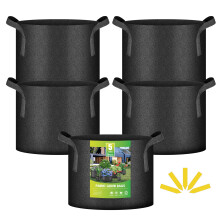 iPower 5-Pack de bolsas de cultivo de 5 galones, tela no tejida de 300G, resistente, con asas, negras