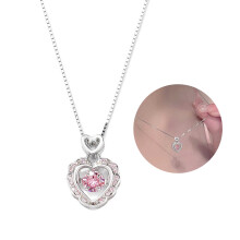 Pink Rhinestone Heart Pendant Necklace for Women