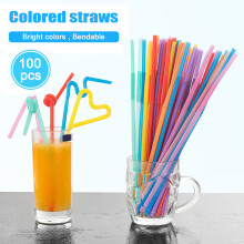 (100pcs) Bendable Disposable Straws 26cm for Drinks Party Bar