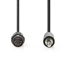DIN Audio kabel | DIN 5-Pin Han | 3.5 mm Hanstik | Nikkelplateret | 1.00 m | Runde | PVC | Sort | Label