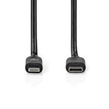Lightning Kabel | USB 2.0 | Apple Lightning 8-pin | USB-C Han | 480 Mbps | Nikkelplateret | 1.00 m | Runde | PVC | Sort | Label