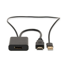 HDMI Adapter | HDMI Stik | DisplayPort Han / USB-A Han | Guldplateret | Lige | PVC | Sort | 1 stk. | Box