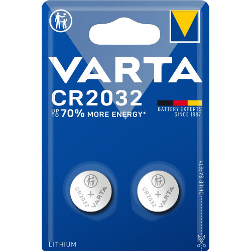 Pila de botón de litio CR2032 de 3 V, paquete de 2 1
