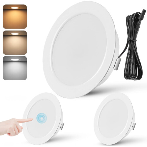 Recessed LED Ceiling Spotlights 12V 3W Flat Touch-Controlled 6.5 cm 3 pcs — camper interior lights