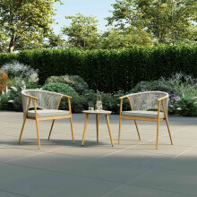 Charles Bentley Wood Effect Rope Weave Bistro Set, Light Grey, 2 Seater