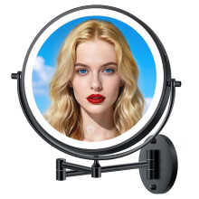 Wall Mounted Lighted Makeup Mirror, Rechargeable Double-Sided Magnifying Mirror with 3 Color LED, 360 Rotation