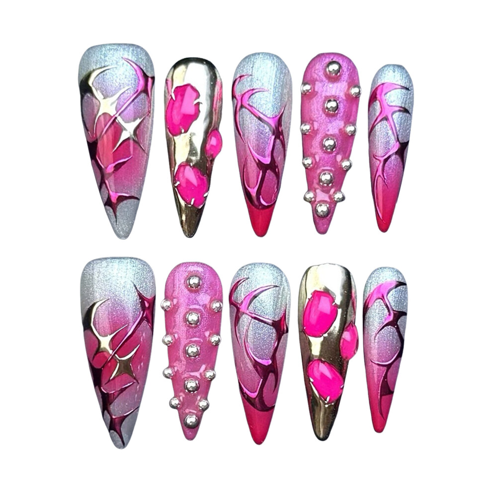 Phui-Pet-Supplies (Xs) 10Pcs Pink Almond Press-On Nails, Salon Supply