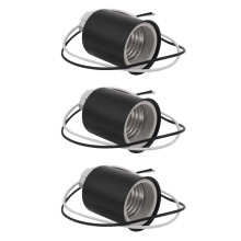 3X E27 Ceramic Screw Base Round LED Light Bulb Lamp Socket Holder Adapter Metal Lamp Holder with Wire Black