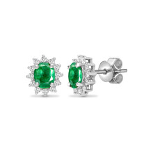 Jewelco London 18ct White Gold Cluster Set G SI 0.18ct Diamond and Oval Green 0.67ct Emerald Royal Cluster Stud Earrings - 18E194