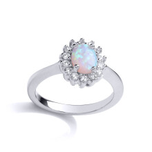 (P) Jewelco London Ladies Sterling Silver oval Opal Royal Cluster Engagement Ring - GVR754OP