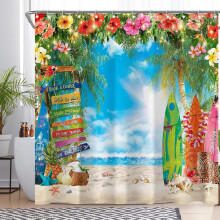 Cortina de Ducha Impermeable 180x180 cm 12 Ganchos Tropical Verde — accesorios baño modernos, cortina baño poliéster