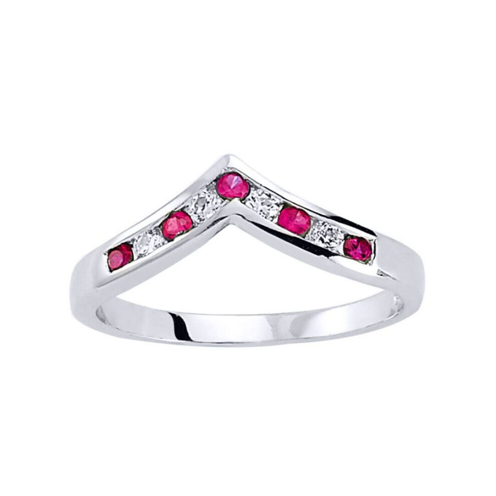 Photos - Ring (R) Jewelco London Ladies Sterling Silver Ruby-Red Cubic Zirconia Channel set Alternating Wishbone Eternity - GVR491