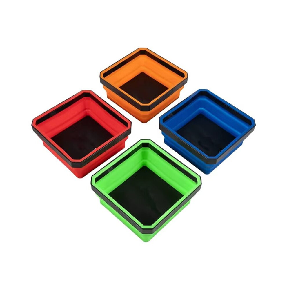 Brecantia Foldable Magnetic Parts Tray Set - 4 Pack Color-Coded Trays, Strong Magnet Base For Workshop Organization